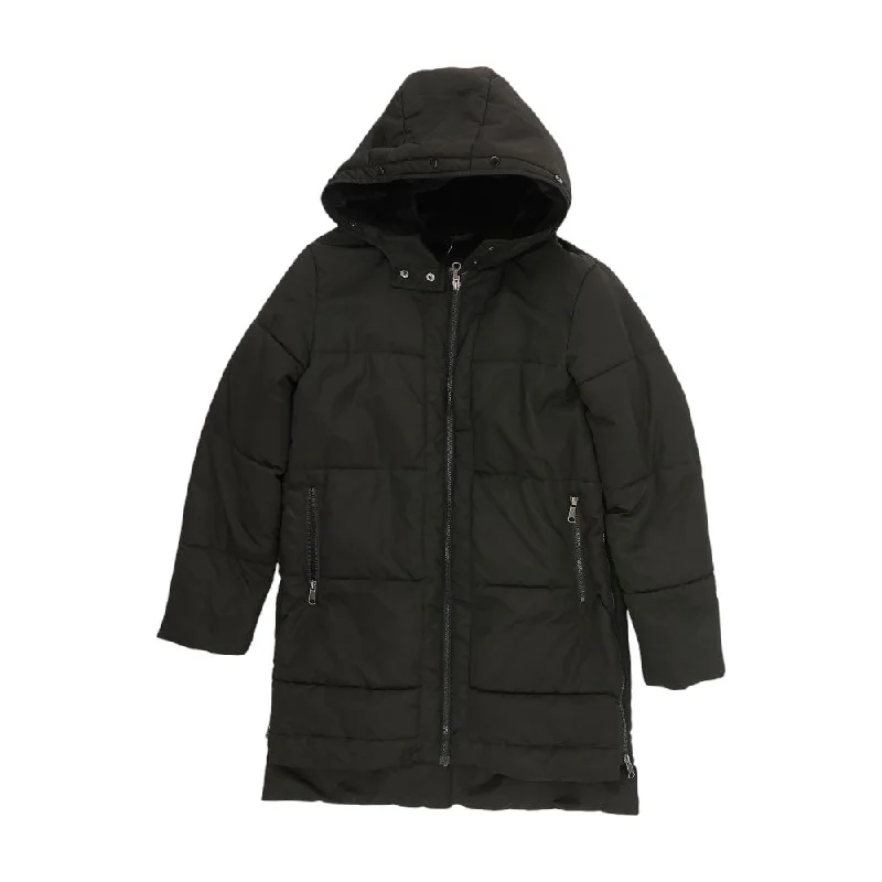 Black Solid Puffer Coat Vent Hem Cuff