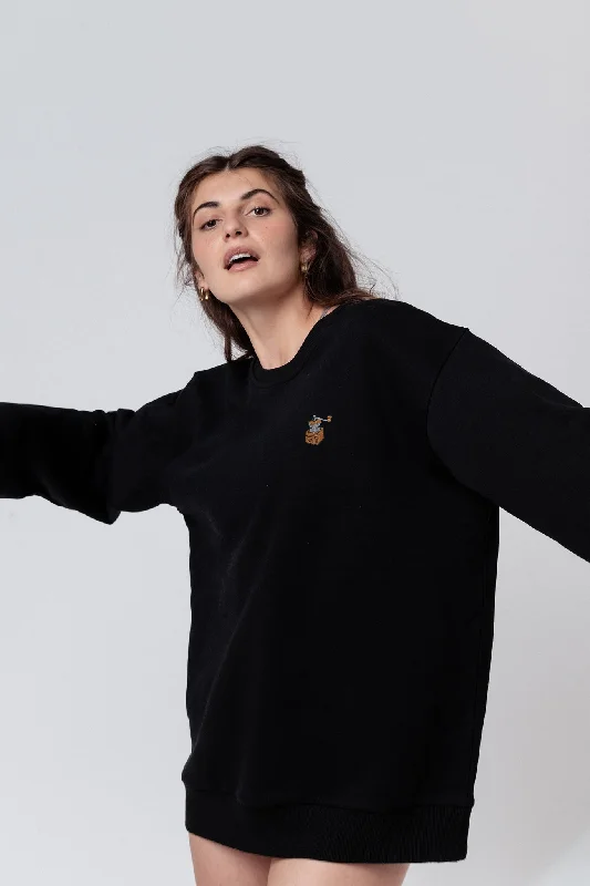 Kaffeemühle | Bestickter Bio-Baumwoll Frauen Pullover Open Neck Pullover