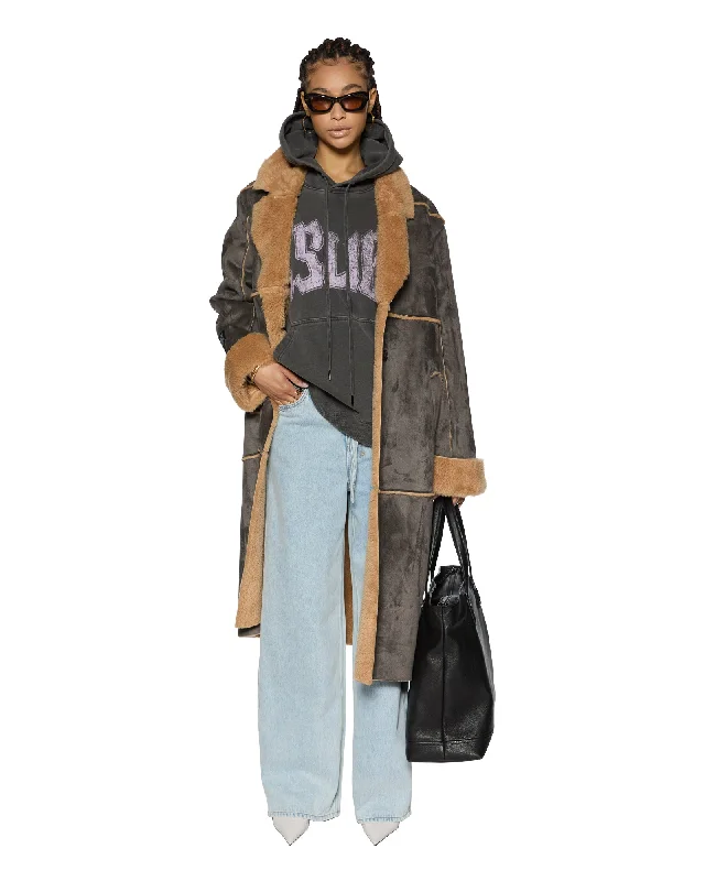 HUSTLER COAT STEEL/TAN Embroidered Appliqued Beaded