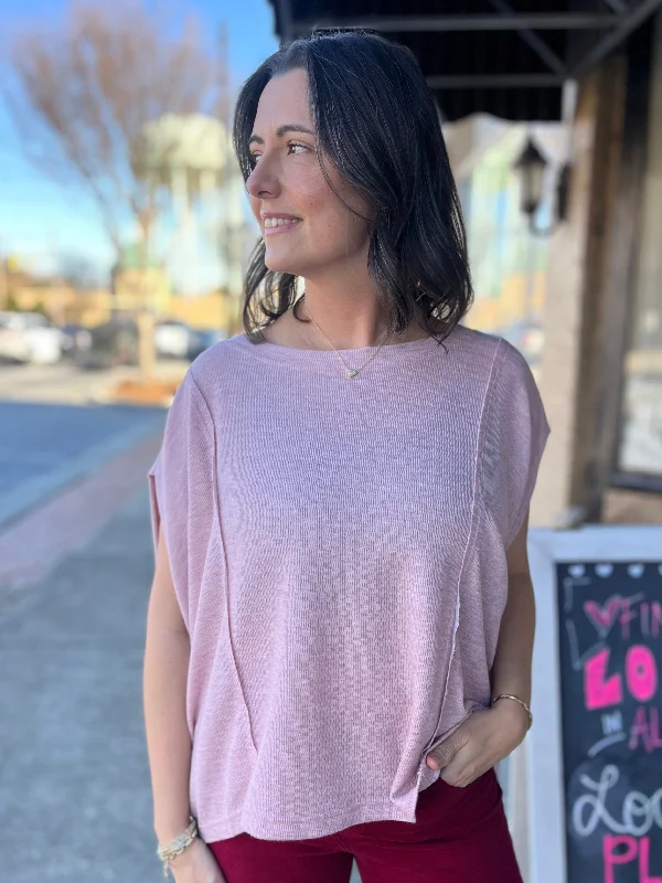 Umgee Lt. Pink Soft Knit Pullover Top Boyleg Sleeve Pullover