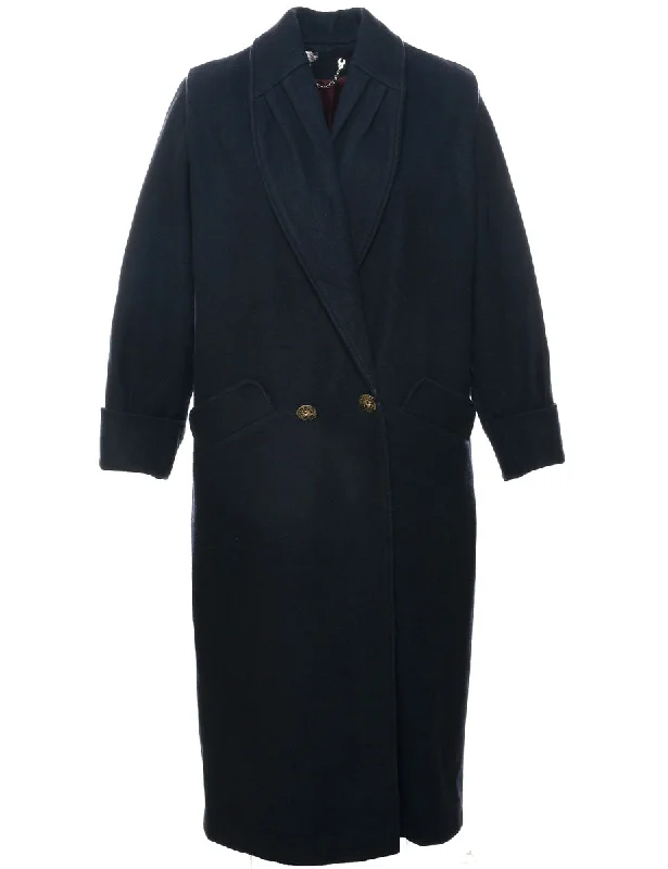 Double Breasted Wool Coat - L Tailored Straight A-Line