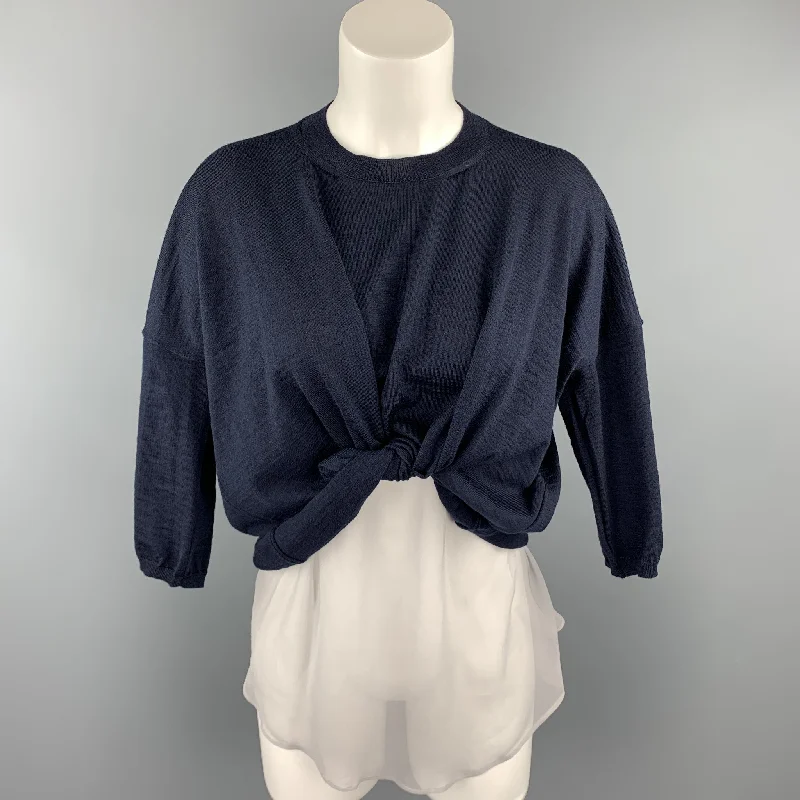 COMME des GARCONS Size S Navy Wool Silk Slip Short Sleeve Pullover Leg Sleeve Comfort COMME des GARCONS Size S Navy Wool Silk Slip Short Sleeve Pullover Leg Sleeve Comfort