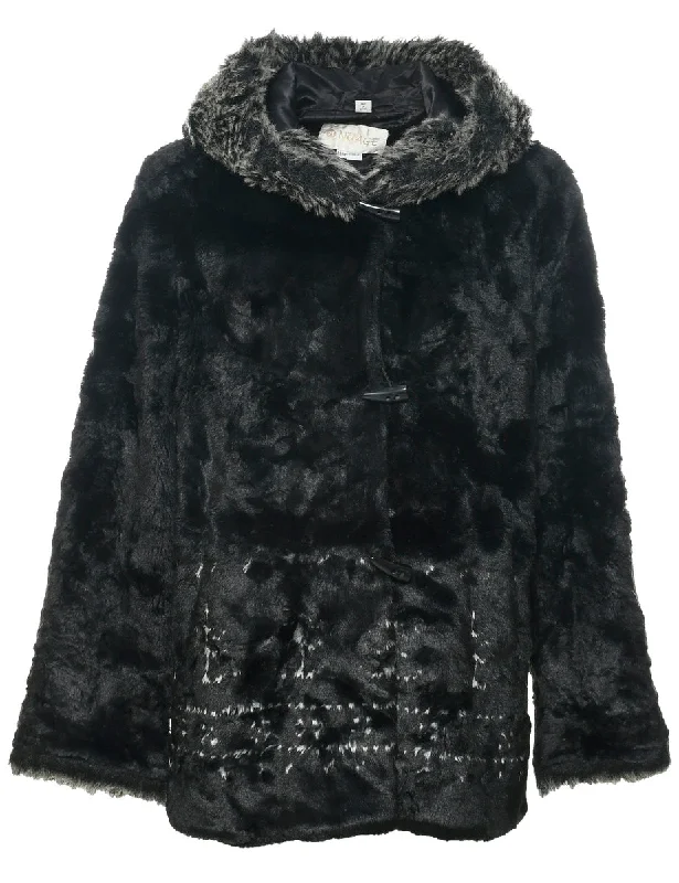 Hooded Faux Fur Coat - M Lapel Coat Peter Pan Collar Coat Cowl Neck Coat