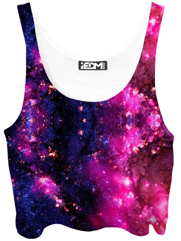 Purple Cosmos Crop Top Mesh Blend Leather Blend Suede Blend