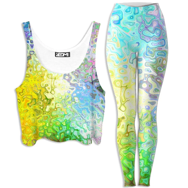 Color Jumble Crop Top and Leggings Combo Chenille Blend Fleece Blend Nylon Blend