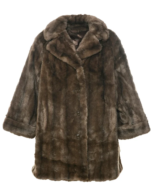 Brown Faux Fur Coat - M Anorak Windbreaker Fleece