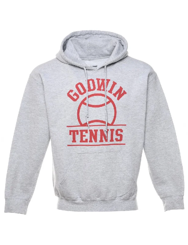 Godwin Tennis Grey & Red Printed Hoodie - M Hoodie with Cuffed Sleeves Snug Secure