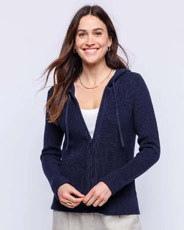 Womans Cotton Fisherman Zippered Hoodie in Navy - order size down, runs large Hoodie with Lace Feminine Delicate Womans Cotton Fisherman Zippered Hoodie in Navy - order size down, runs large Hoodie with Lace Feminine Delicate