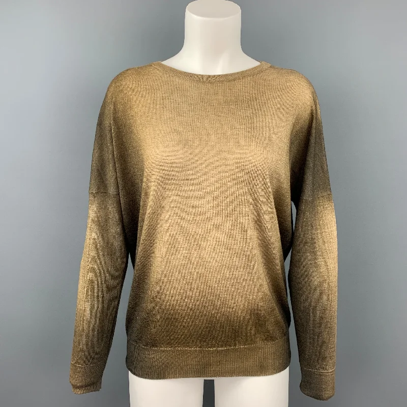 AVANT TOI Brown & Tan Ombre Cashmere / Silk Pullover Cold Shoulder Design