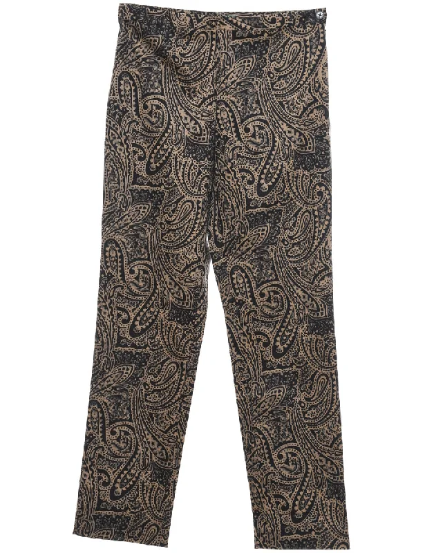 Ralph Lauren Light Black & Brown Paisley Pattern Trousers - W30 L30 Cropped Trousers Casual Linen