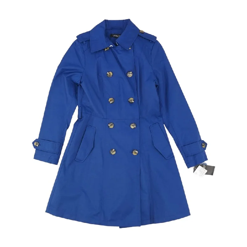 Navy Solid Coat Tie-Waist Belted Drawstring