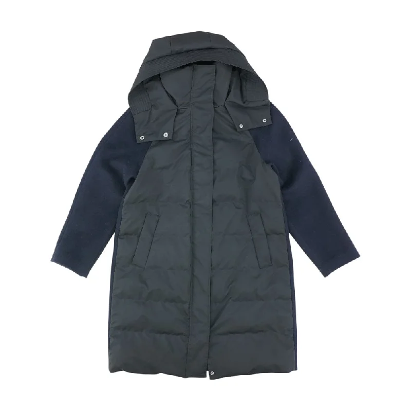 Black Solid Coat Asymmetrical Collar Hooded Zippered