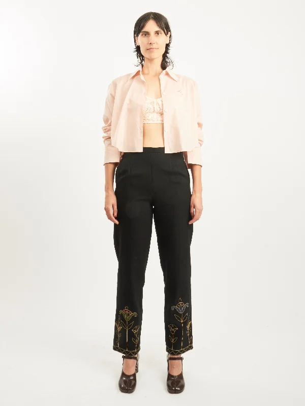Navy Blooming Stem Trouser Trousers Fleece Cozy