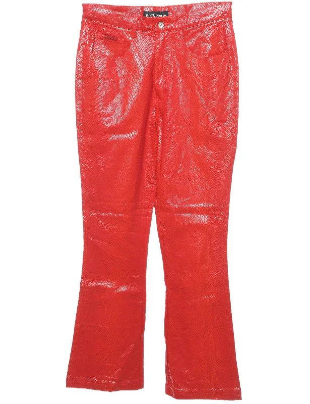 Snakeskin Pattern Faux Leather 1990s Trousers - W30 L31 Trousers Versatile Stylish