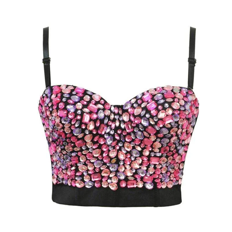 Women's Solid Color Rhinestone Beaded Push Up Bra Studded Gem Clubwear Party Bustier Crop Top Chenille Fabric Brocade Fabric Lace Fabric Women's Solid Color Rhinestone Beaded Push Up Bra Studded Gem Clubwear Party Bustier Crop Top Chenille Fabric Brocade Fabric Lace Fabric