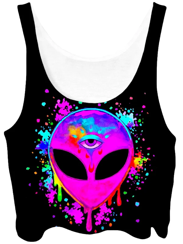 Splatter Alien Pink Crop Top Mesh Canvas Denim