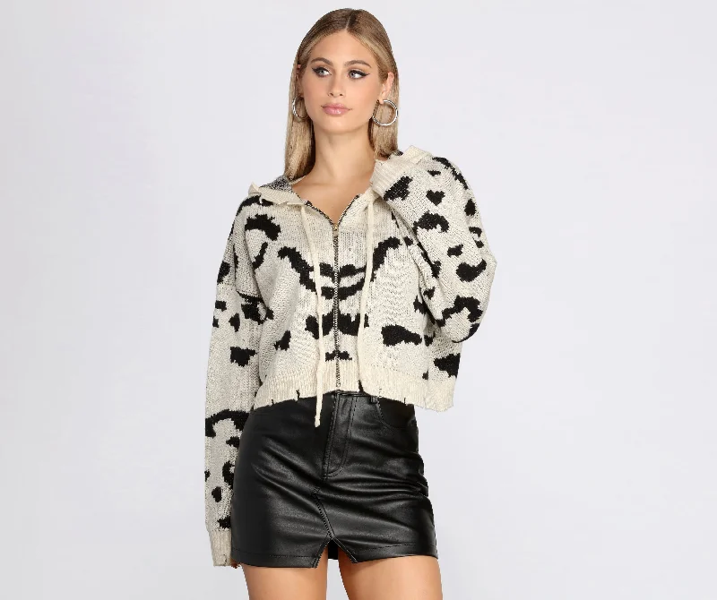 Lovin' The Leopard Print Hoodie Hoodie with Exposed Zipper Edgy Industrial