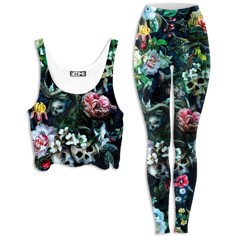 Dark Splendor Crop Top and Leggings Combo Denim Fabric Leather Fabric Suede Fabric