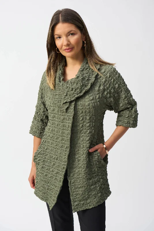 Joseph Ribkoff Bubble Jacquard Trapeze Coat Boat Shawl Notched