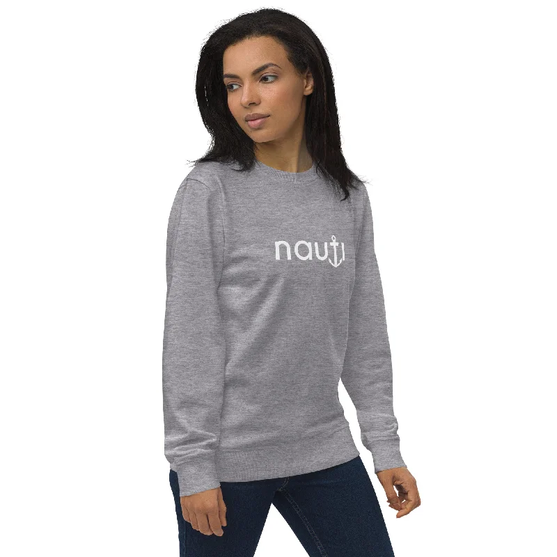 Unisex "NAUTI Anchor" Organic Sweatshirt in Black, French Navy and Grey Melange with White Logo Hoodie with Stripes Bold Sporty Unisex "NAUTI Anchor" Organic Sweatshirt in Black, French Navy and Grey Melange with White Logo Hoodie with Stripes Bold Sporty