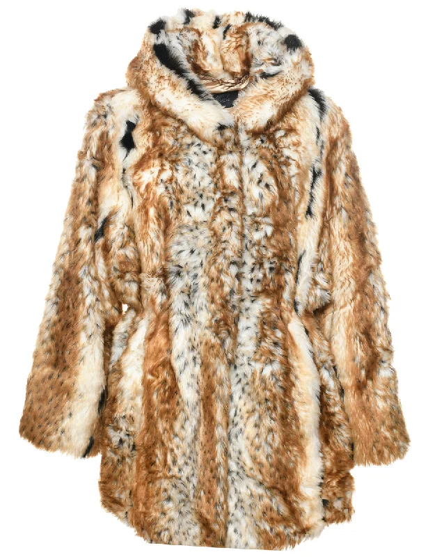 Multi-colour Faux Fur Coat - L Striped Polka Dot Solid