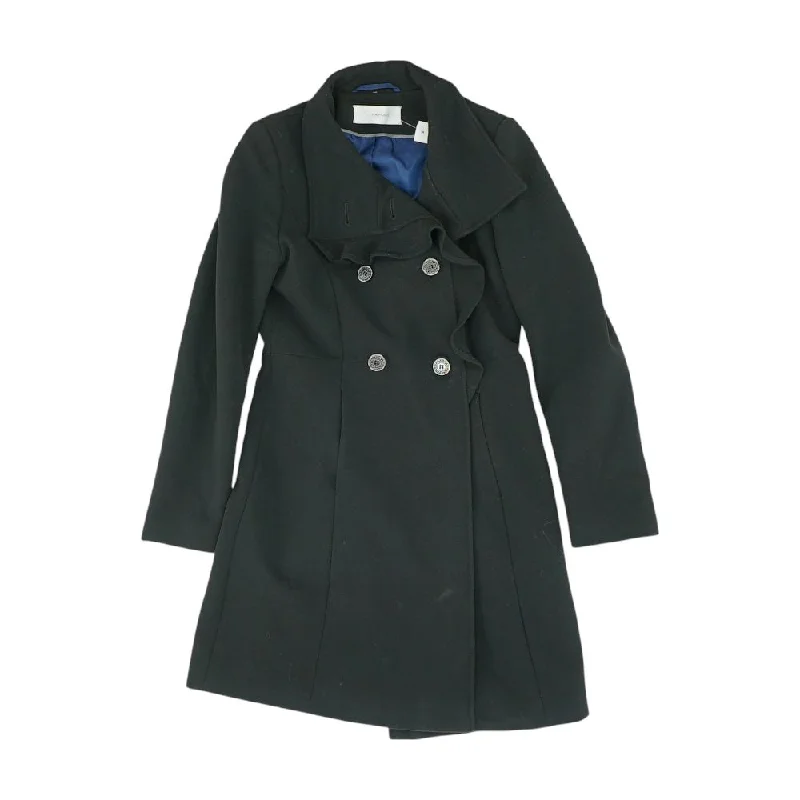 Black Solid Coat Blazer Duffle Coat Pea Coat