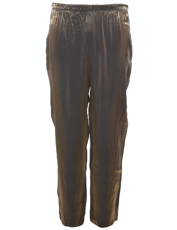 Metallic Pattern Olive Green Trousers - W24 L27 Trousers chic fashionable