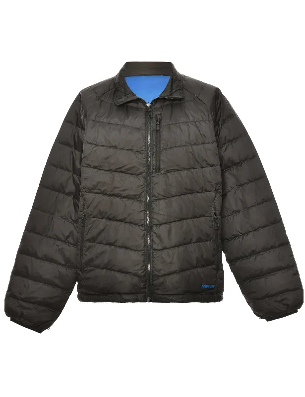 Puffer Black Coat - L Peter Pan Collar Cowl Neck Turtleneck