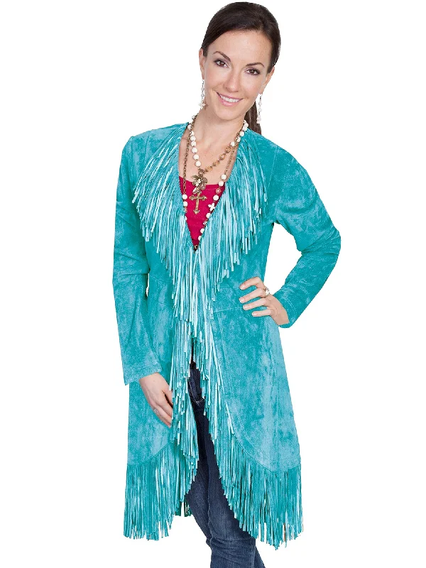 Scully Womens Dark Turquoise Boar Suede Maxi Coat Turtleneck Jacket Crew Neck Jacket V-Neck Jacket