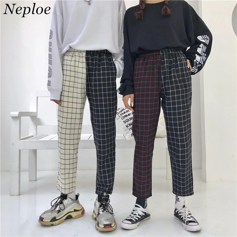 Neploe Vintage Plaid Patchwork Pants Harajuku Woman Man Trousers Elastics High Waist Pants Korean Causal Straight Checkerboard Trousers sophisticated sleek Neploe Vintage Plaid Patchwork Pants Harajuku Woman Man Trousers Elastics High Waist Pants Korean Causal Straight Checkerboard Trousers sophisticated sleek