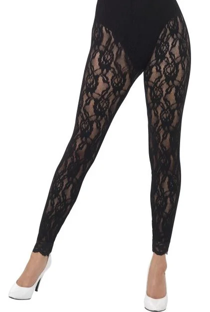 Black Lace Leggings Chic Floral Print Leggings