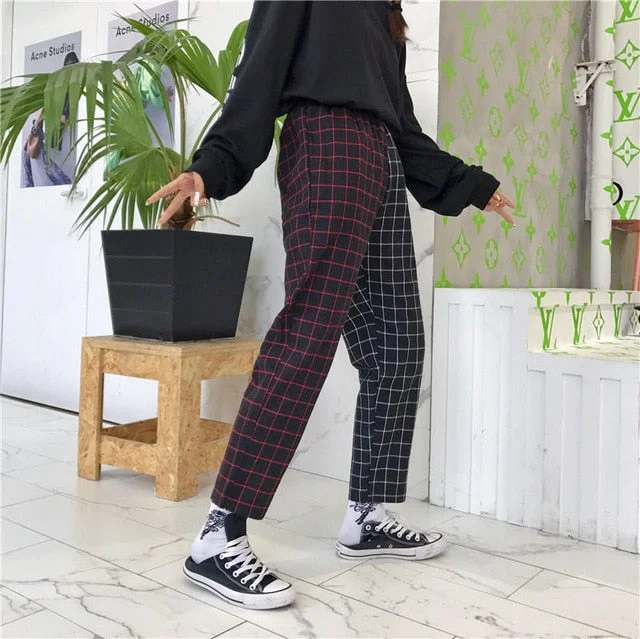 red  black pants