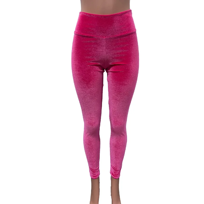 Hot Pink Velvet High Waisted Leggings Pants Cozy Bootcut Leggings
