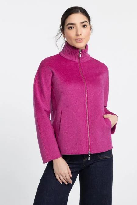 Kinross Cashmere Knit Collar Short Zip Coat Stole Shawl Scarf