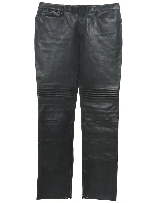Ralph Lauren Leather Trousers - W34 L34 High Waist Slim Fit Ankle Length