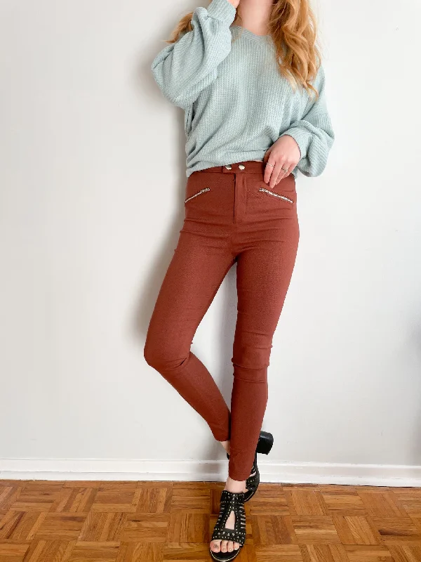 Ya Ya & Co. Burnt Orange High Rise Zipper Legging Pants - XS/S Stylish Lightweight Leggings Ya Ya & Co. Burnt Orange High Rise Zipper Legging Pants - XS/S Stylish Lightweight Leggings