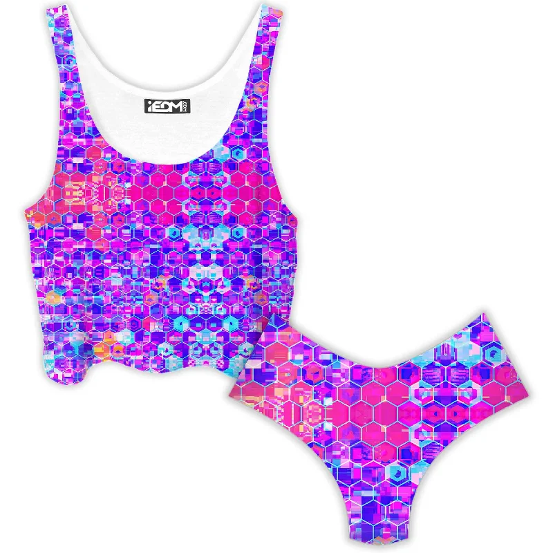 Blocks Of Life Crop Top and Booty Shorts Combo Summer Crop Top Casual Short Sleeve