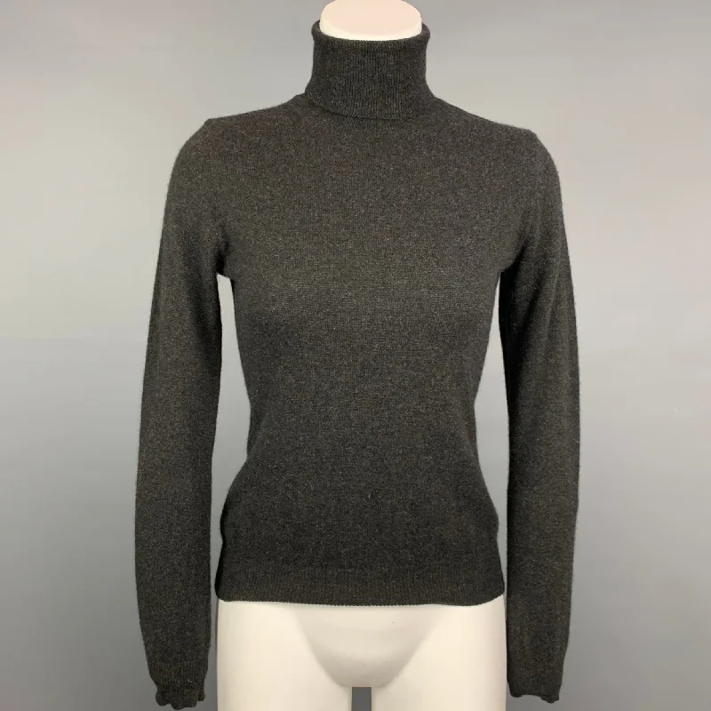 RALPH LAUREN Black Label Size M Charcoal Heather Cashmere Turtleneck Pullover Peter Pan Collar