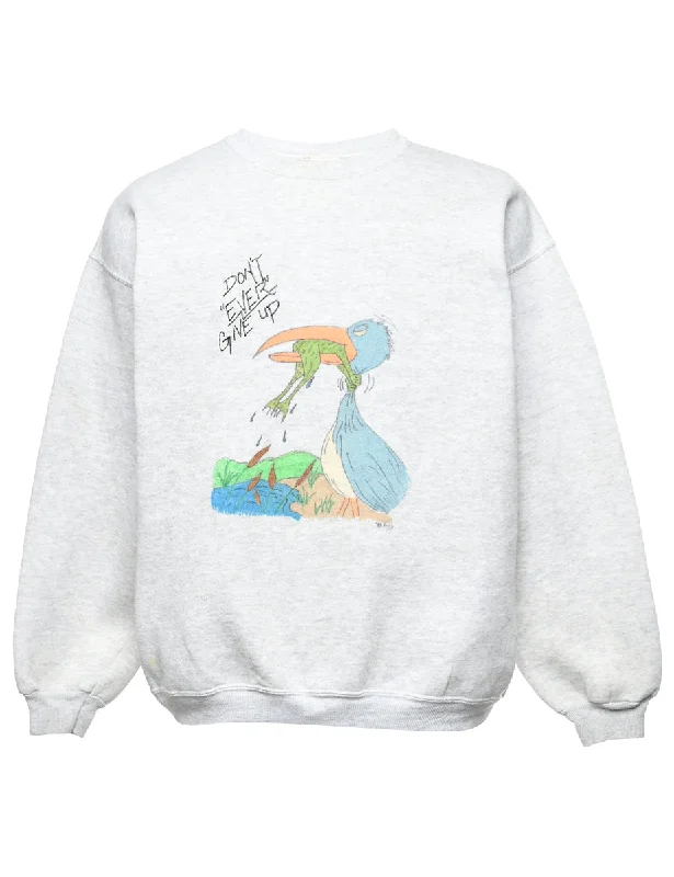Don't Ever Give Up Cartoon Sweatshirt - L Hoodie with Full-Zip Functional Layering