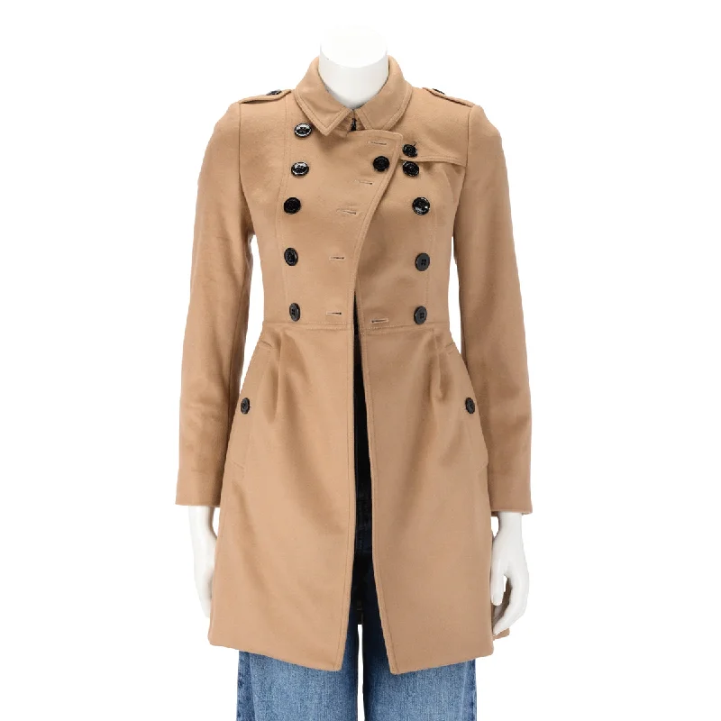 Burberry Camel Wool & Cashmere Sandbeck Mid-Length Coat UK 2 Stole Shawl Scarf
