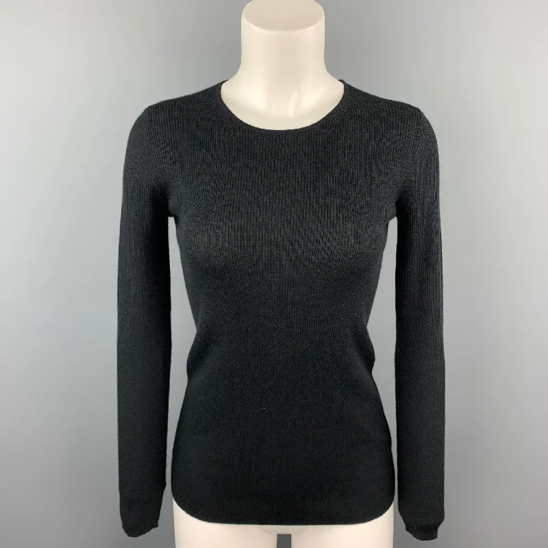 TSE Size S Black Knitted Ribbed Cashmere / Silk Crew-Neck Pullover Besom Neck Pullover