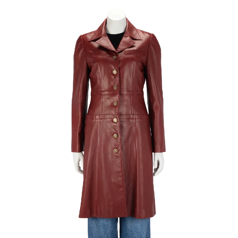 Chanel Red Lambskin CC Button Coat FR 40 Suede Faux Fur Shearling