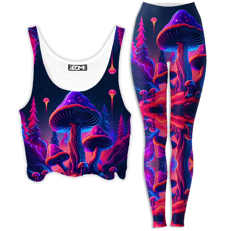Shroom Trip Crop Top and Leggings Combo Front Pockets Side Pockets Patch Pockets