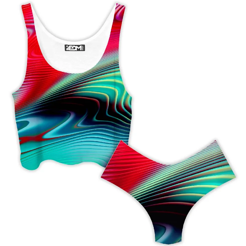 Psy Sand Hills Crop Top and Booty Shorts Combo Graphic Embroidered Appliqued