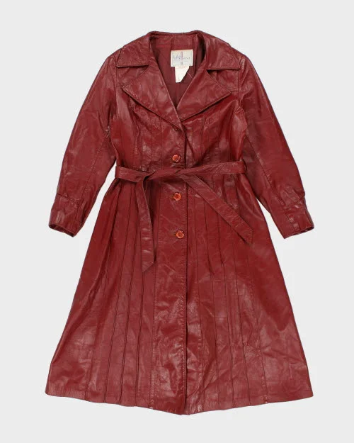 Vintage 90's Double Breasted Red Leather Trench Coat - M Three-Quarter Sleeve Elbow Sleeve Wrist Sleeve