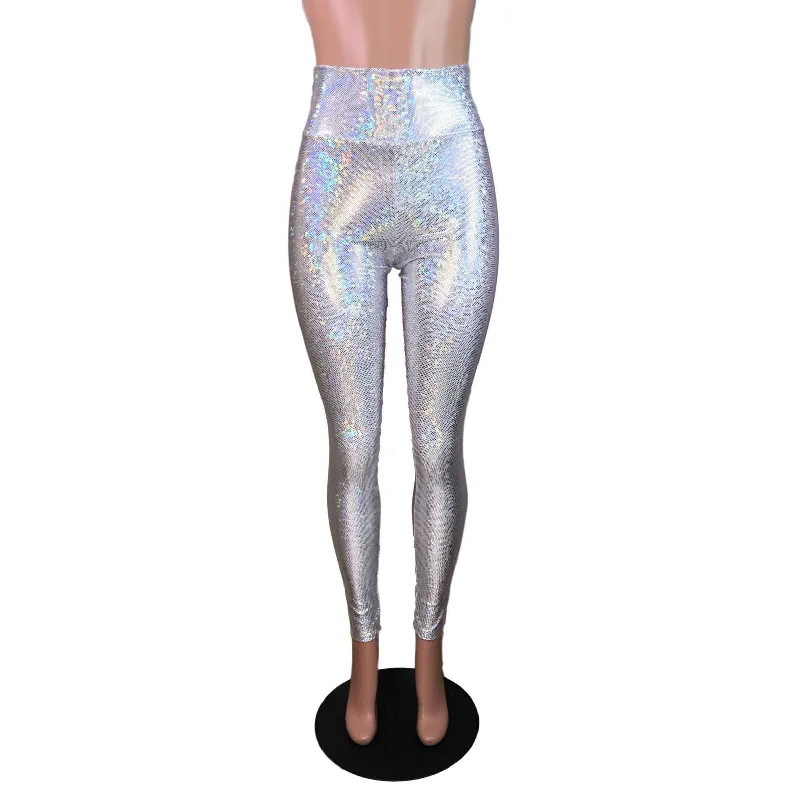 Silver Shattered Glass Holographic High Waisted Leggings Pants Stylish Athletic Wear Leggings Silver Shattered Glass Holographic High Waisted Leggings Pants Stylish Athletic Wear Leggings