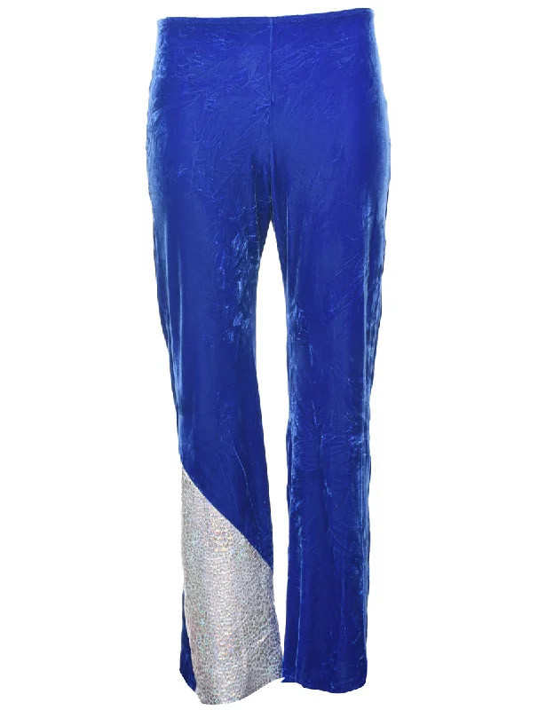 Velvet Fabric Blue Trousers - W26 L28 Trousers sophisticated sleek