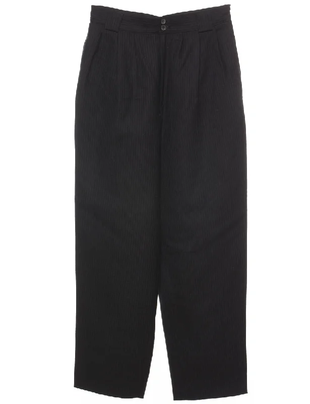 Pinstriped Black Pleated Trousers - W28 L28 Trousers Modern Contemporary