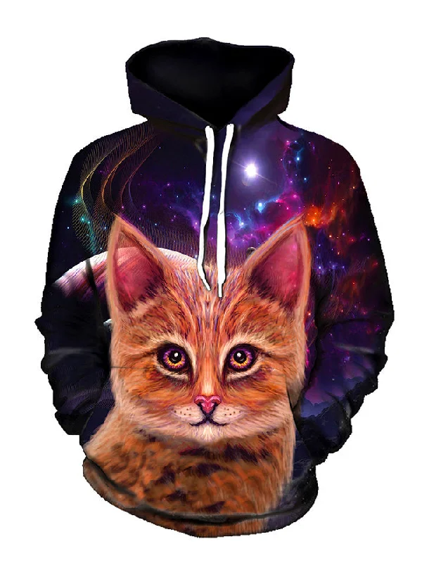 Space Cat Pullover Art Hoodie Hoodie with Gradient Ombre Colorful