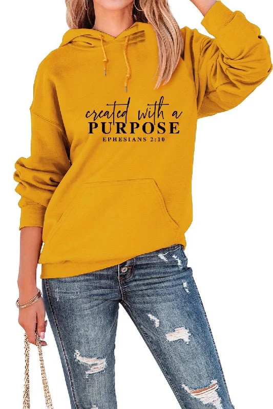 WOMEN LETTERING PRINT HOODED PULLOVER SWEATSHIRTS Alpaca Blend Soft